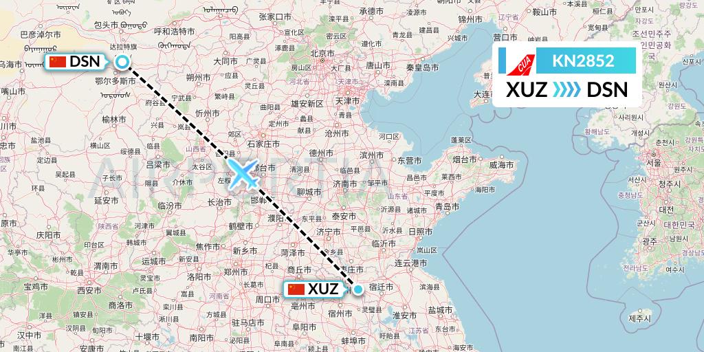 KN2852 China United Airlines Flight Map: Xuzhou to Dongsheng