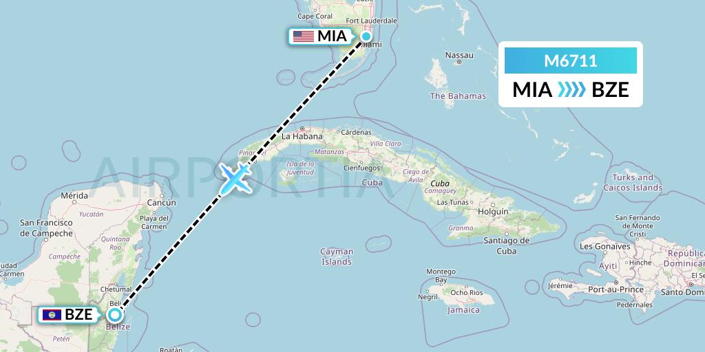 M6711 Amerijet International Flight Map: Miami to Belize City