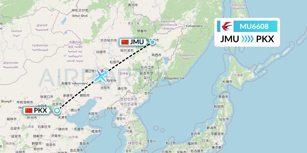 MU6608 China Eastern Airlines Flight Map: Jiamusi to Beijing