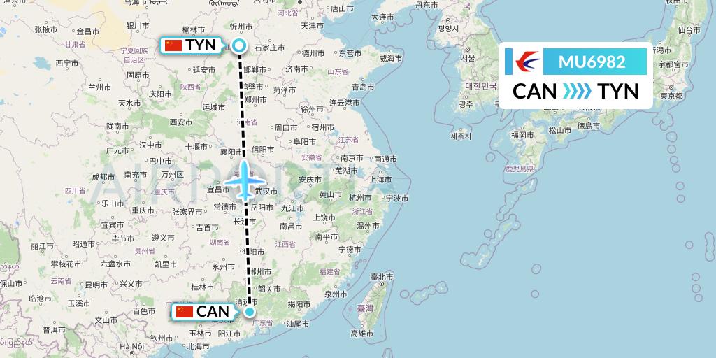 MU6982 China Eastern Airlines Flight Map: Guangzhou to Taiyuan