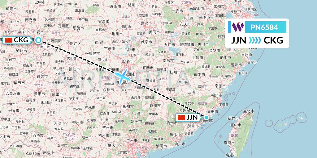 PN6584 China West Air Flight Map: Jinjiang to Chongqing