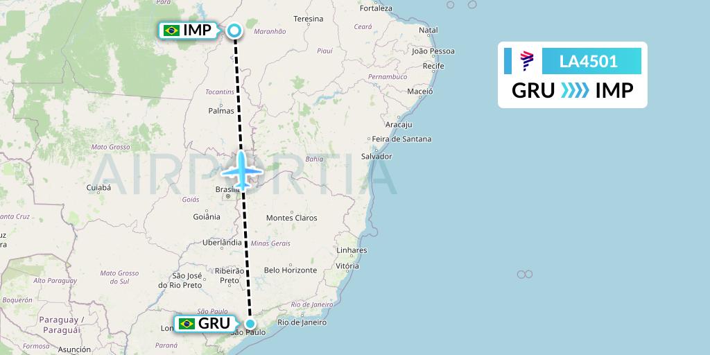 LA4501 LAN Airlines Flight Map: Sao Paulo to Imperatriz