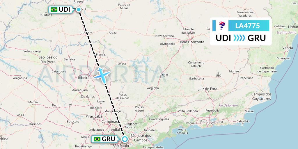 LA4775 LAN Airlines Flight Map: Uberlandia to Sao Paulo