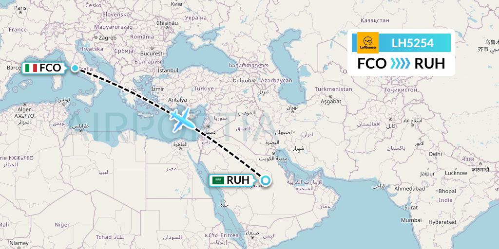 LH5254 Lufthansa Flight Map: Rome to Riyadh