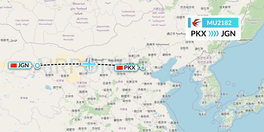 MU2182 China Eastern Airlines Flight Map: Beijing to Jiayuguan