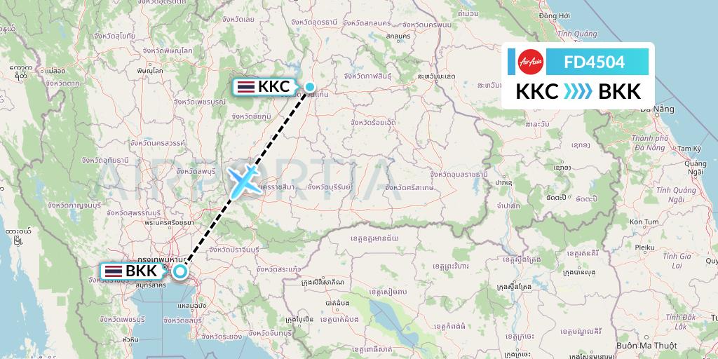 FD4504 Thai AirAsia Flight Map: Khon Kaen to Bangkok