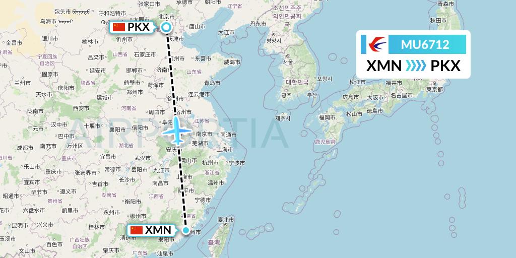 MU6712 China Eastern Airlines Flight Map: Xiamen to Beijing