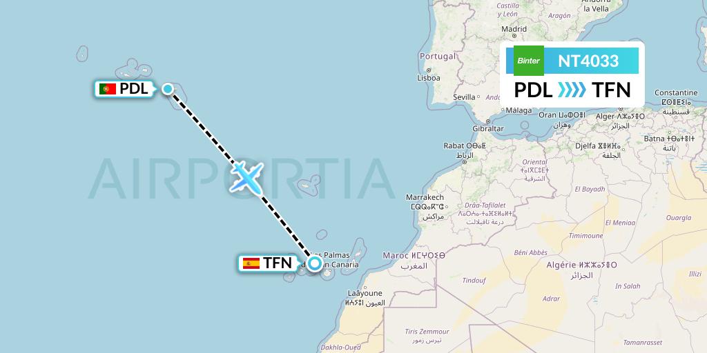 NT4033 Binter Canarias Flight Map: Ponta Delgada to Tenerife