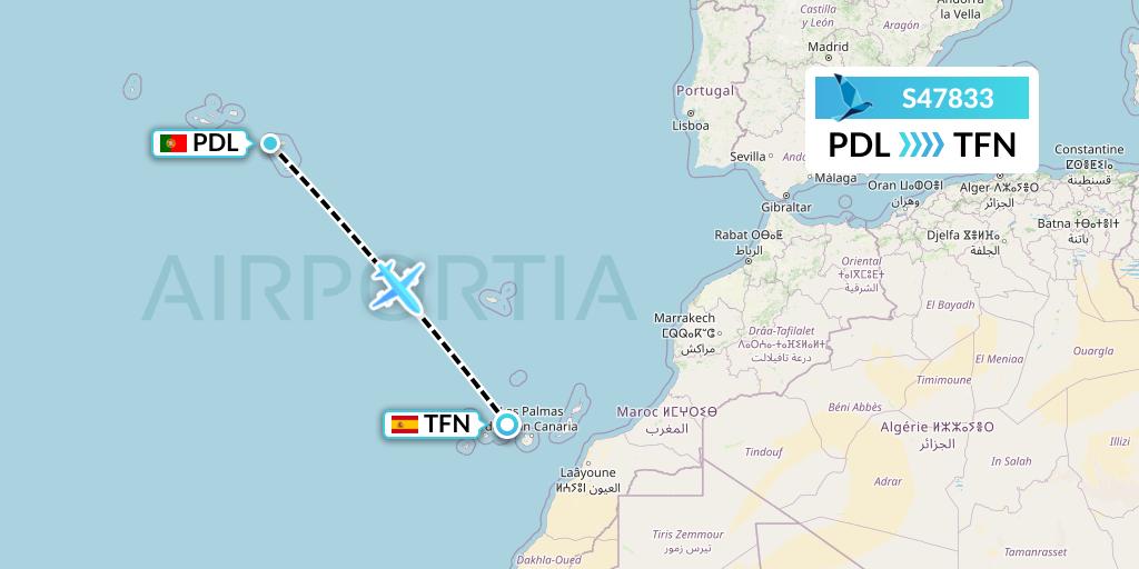 S47833 Azores Airlines Flight Map: Ponta Delgada to Tenerife