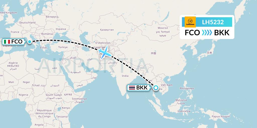 LH5232 Lufthansa Flight Map: Rome to Bangkok