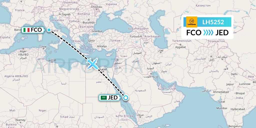 LH5252 Lufthansa Flight Map: Rome to Jeddah