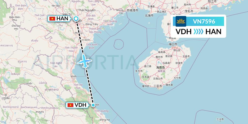 VN7596 Vietnam Airlines Flight Map: Dong Hoi to Hanoi