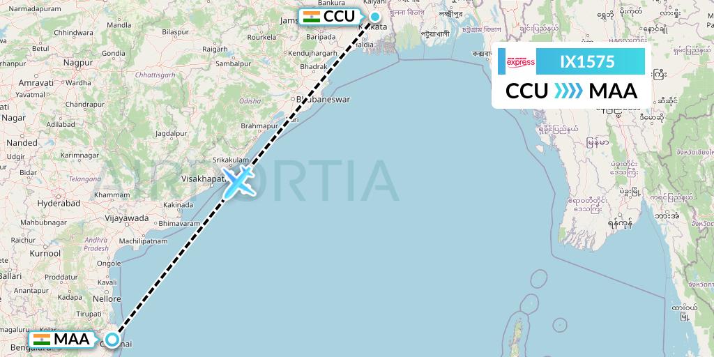 IX1575 Air India Express Flight Map: Kolkata to Chennai
