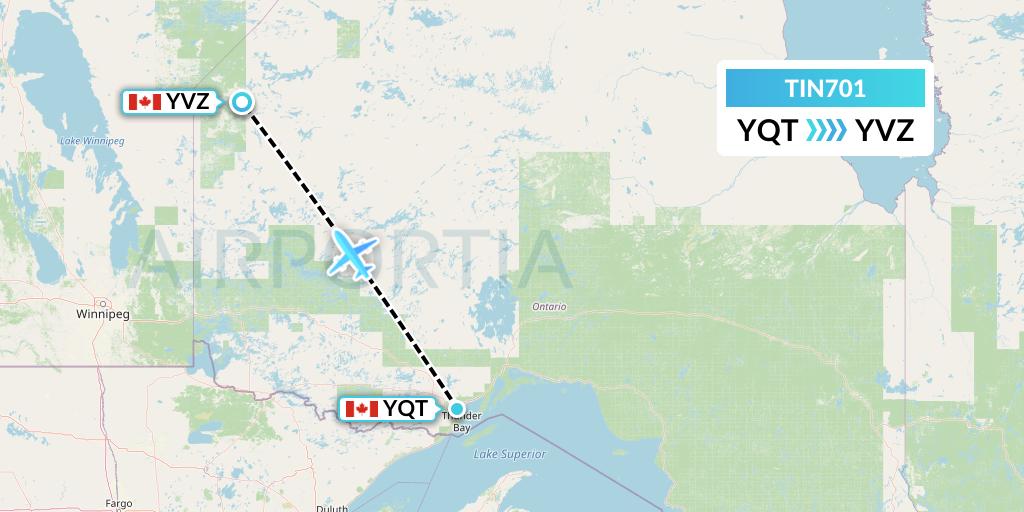 TIN701 Air Tindi Flight Map: Thunder Bay to Deer Lake