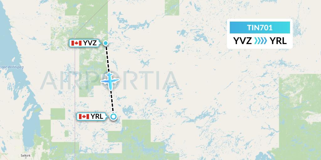 TIN701 Air Tindi Flight Map: Deer Lake to Red Lake