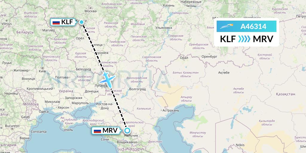 A46314 Azimuth Airlines Flight Map: Kaluga to Mineralnye Vody