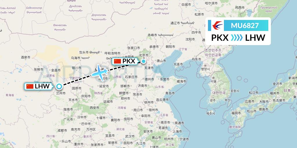MU6827 China Eastern Airlines Flight Map: Beijing to Lanzhou