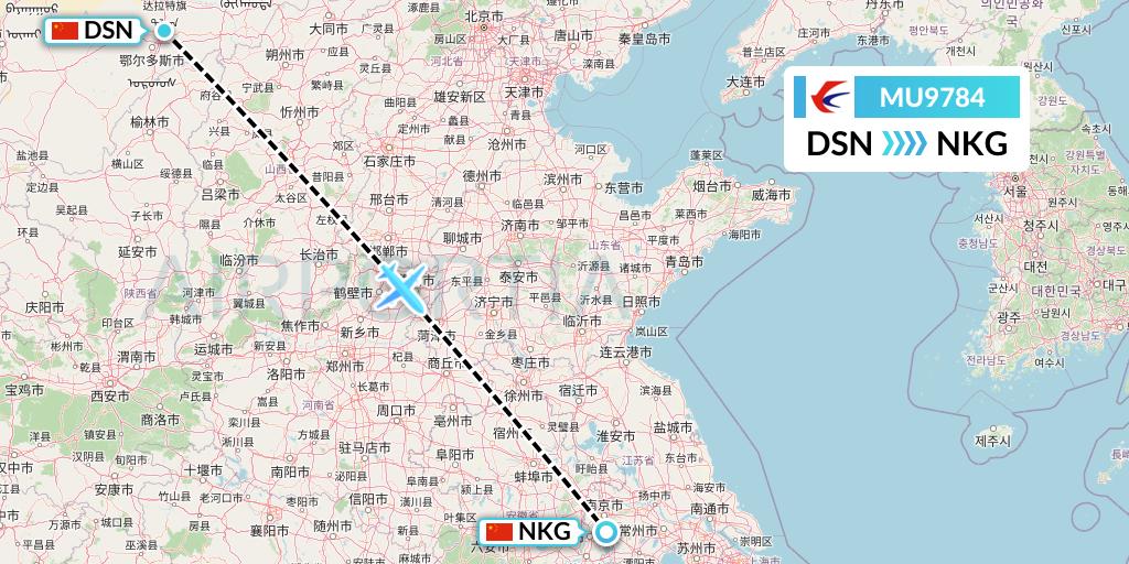 MU9784 China Eastern Airlines Flight Map: Dongsheng to Nanjing
