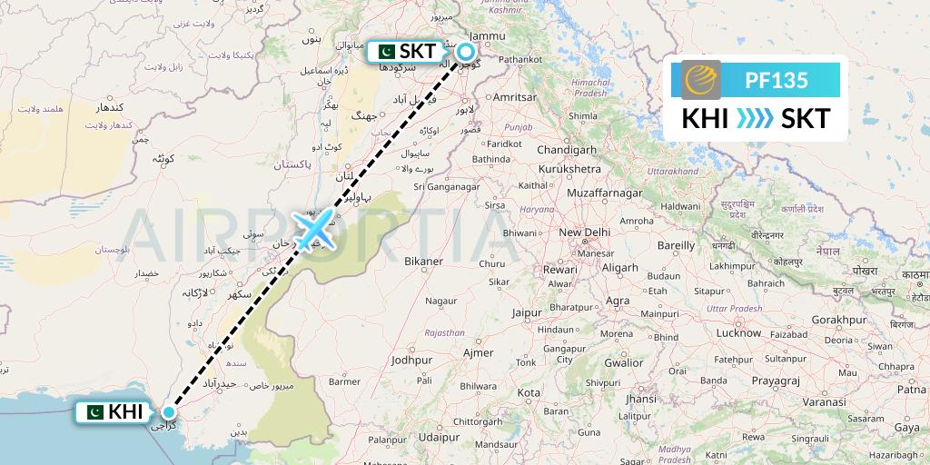 PF135 Air Sial Flight Map: Karachi to Sialkot