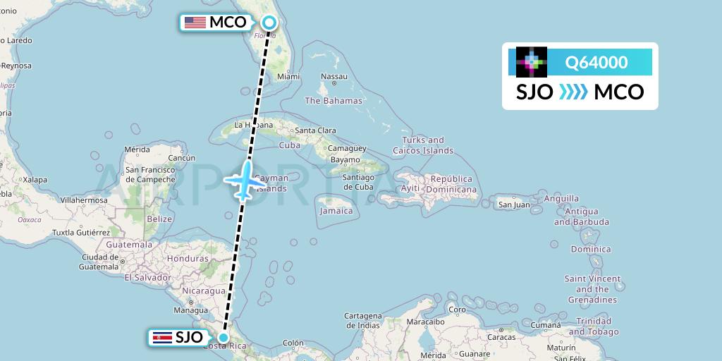 Q64000 Volaris Costa Rica Flight Map: San Jose to Orlando