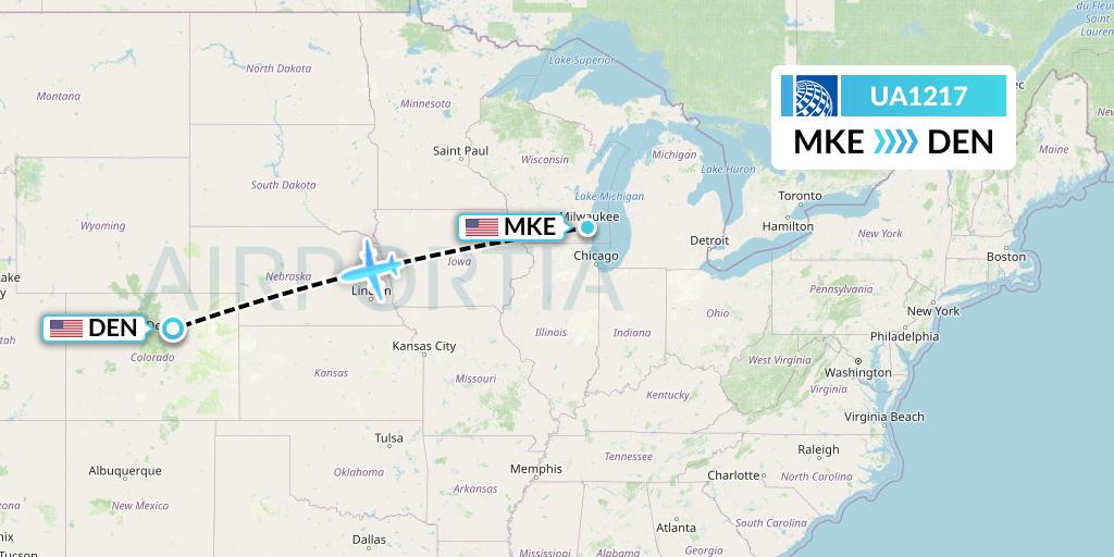 UA1217 United Airlines Flight Map: Milwaukee to Denver