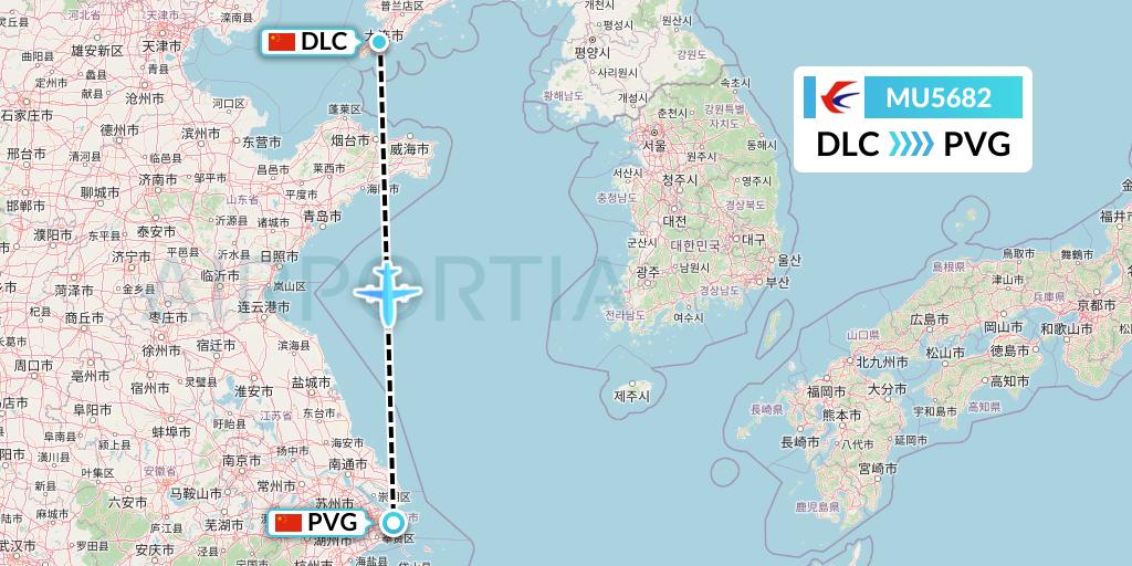 MU5682 China Eastern Airlines Flight Map: Dalian to Shanghai