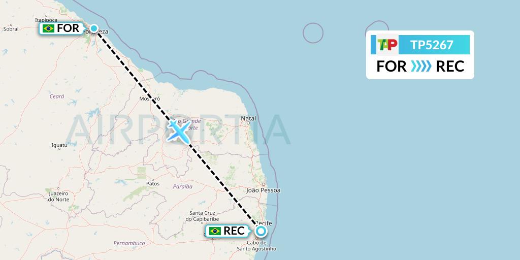 TP5267 TAP Portugal Flight Map: Fortaleza to Recife