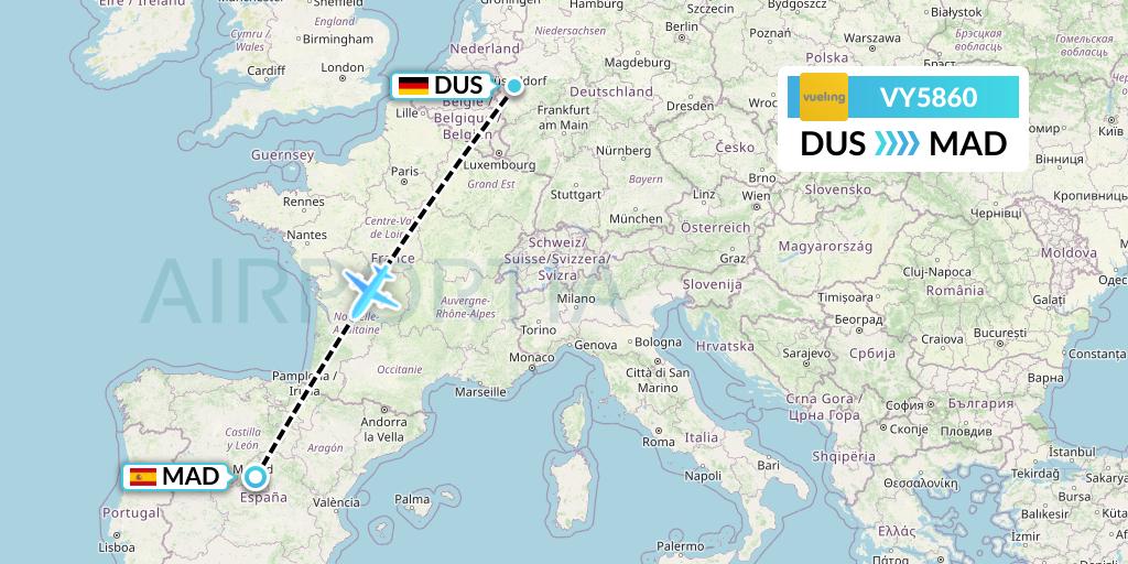 VY5860 Vueling Flight Map: Dusseldorf to Madrid