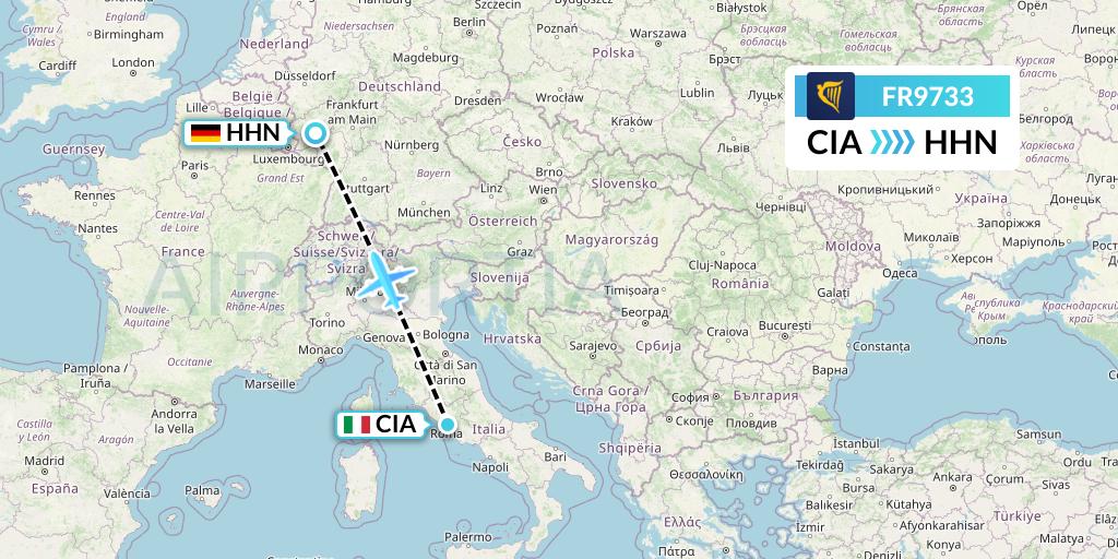 FR9733 Ryanair Flight Map: Rome to Hahn