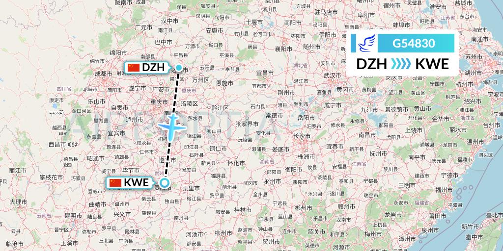 G54830 China Express Airlines Flight Map: Dazhou to Guiyang