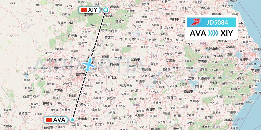 JD5084 Capital Airlines Flight Map: Anshun to Xi'an