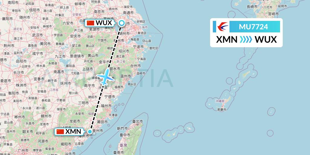 MU7724 China Eastern Airlines Flight Map: Xiamen to Wuxi