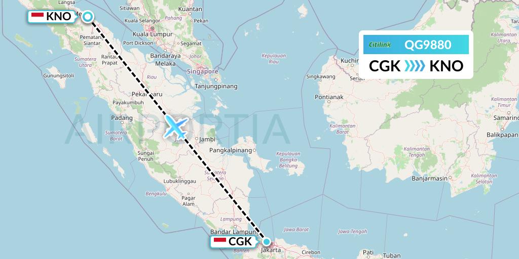 QG9880 Citilink Flight Map: Jakarta to Medan