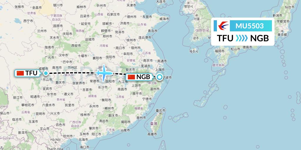 MU5503 China Eastern Airlines Flight Map: Chengdu to Ningbo