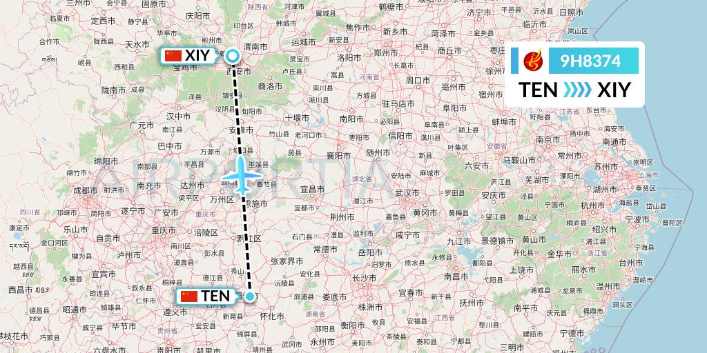 9H8374 Air Changan Flight Map: Tongren to Xi'an