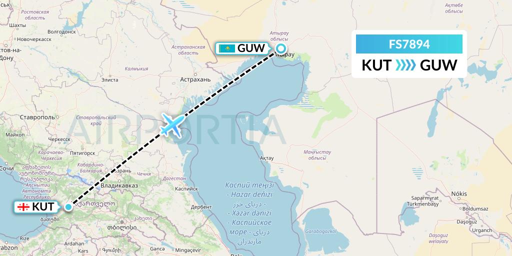 FS7894 Flyr Flight Map: Kutaisi to Atyrau