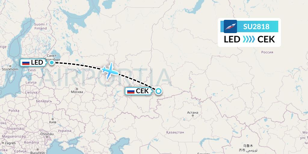 SU2818 Aeroflot Flight Map: St. Petersburg to Chelyabinsk
