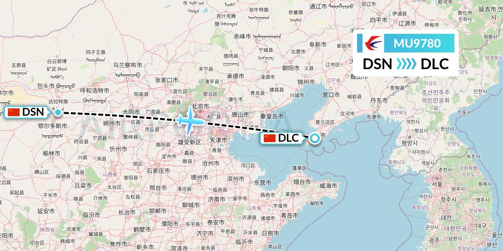 MU9780 China Eastern Airlines Flight Map: Dongsheng to Dalian
