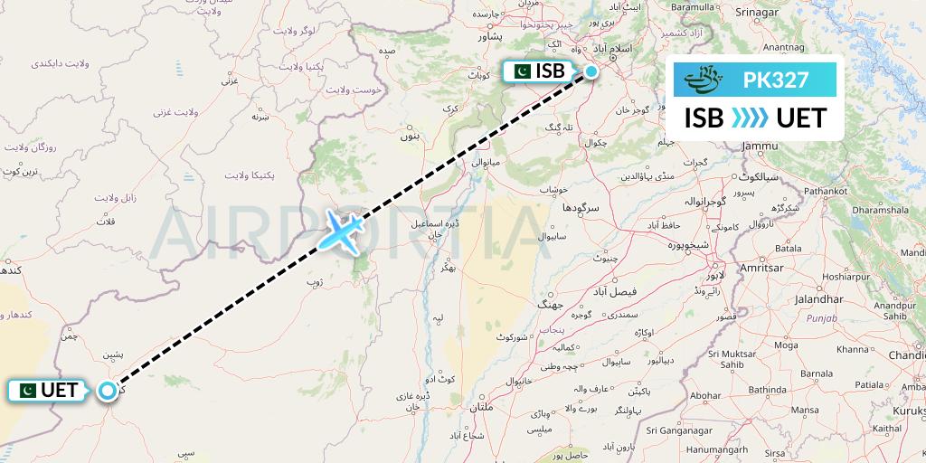 PK327 Pakistan International Airlines Flight Map: Islamabad to Quetta