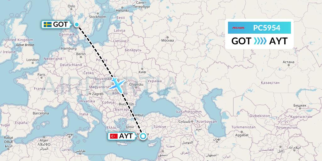 PC5954 Pegasus Airlines Flight Map: Gothenburg to Antalya