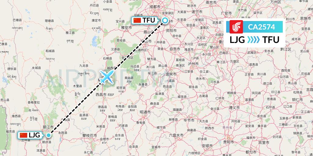 CA2574 Air China Flight Map: Lijiang to Chengdu