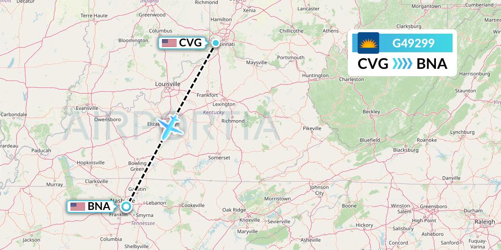 G49299 Allegiant Air Flight Map: Cincinnati to Nashville