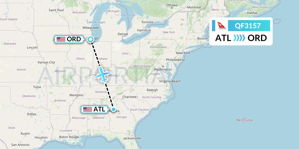 QF3157 Qantas Flight Map: Atlanta to Chicago