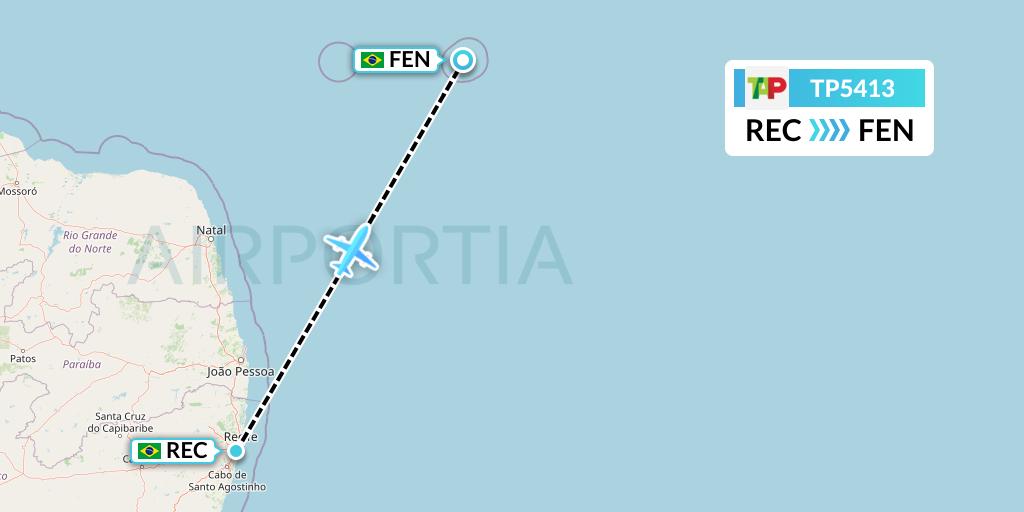 TP5413 TAP Portugal Flight Map: Recife to Fernando De Noronha