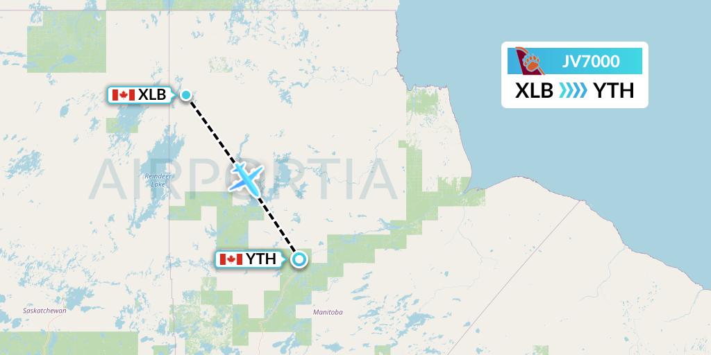 JV7000 Bearskin Airlines Flight Map: Lac Brochet to Thompson
