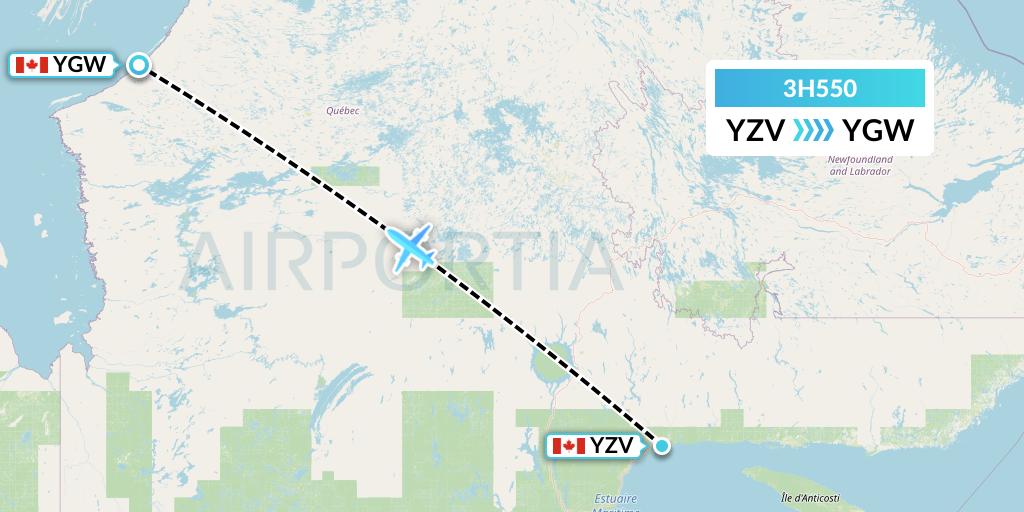 3H550 Air Inuit Flight Map: Sept-Iles to Kuujjuarapik