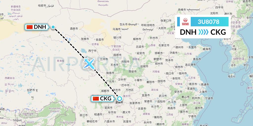 3U8078 Sichuan Airlines Flight Map: Dunhuang to Chongqing