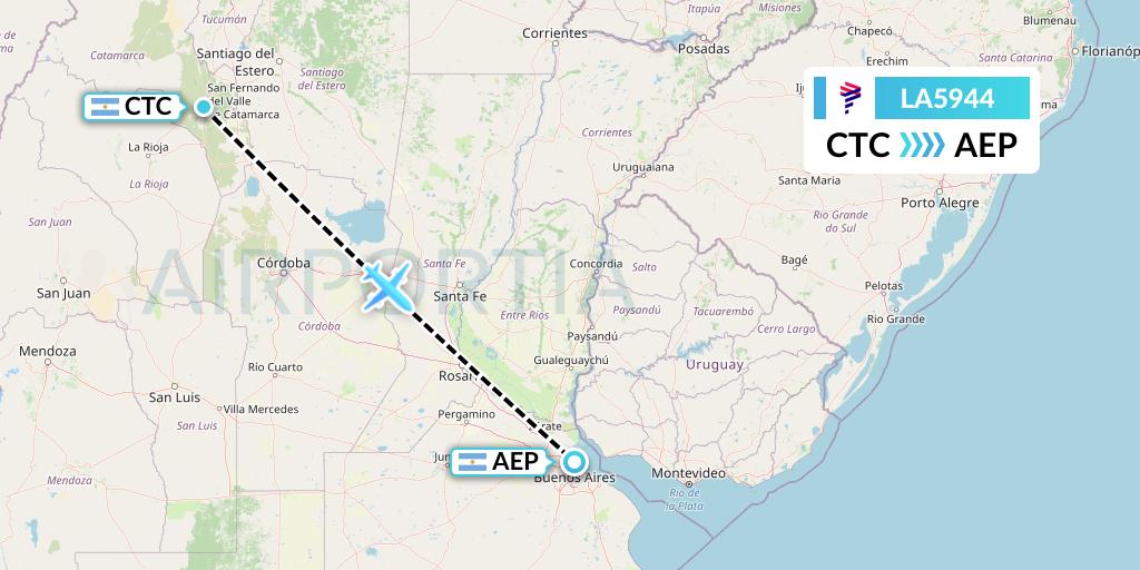 LA5944 LAN Airlines Flight Map: Catamarca to Buenos Aires