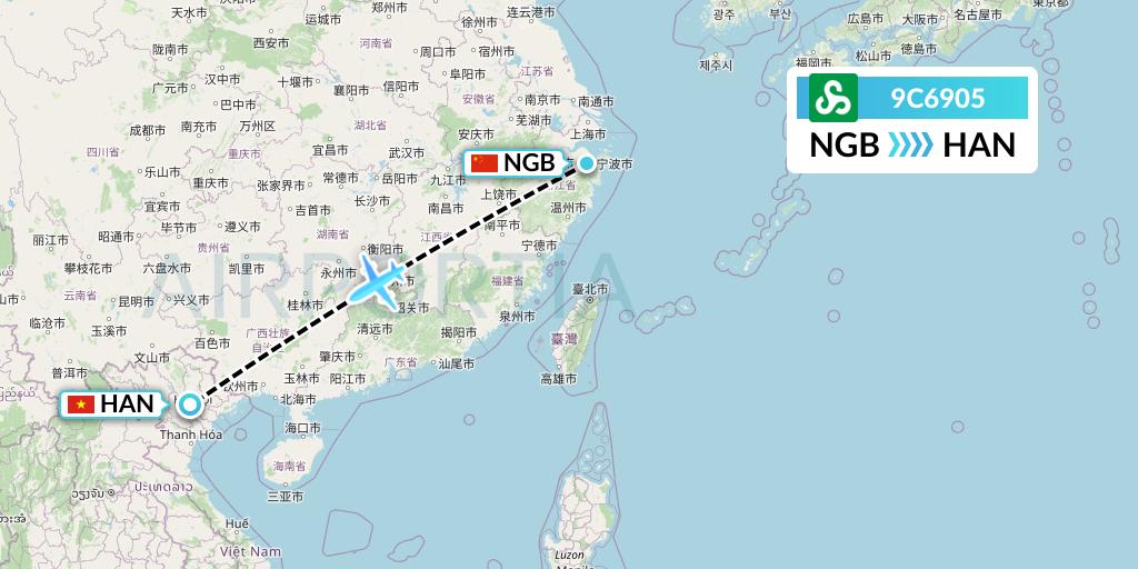 9C6905 Spring Airlines Flight Map: Ningbo to Hanoi