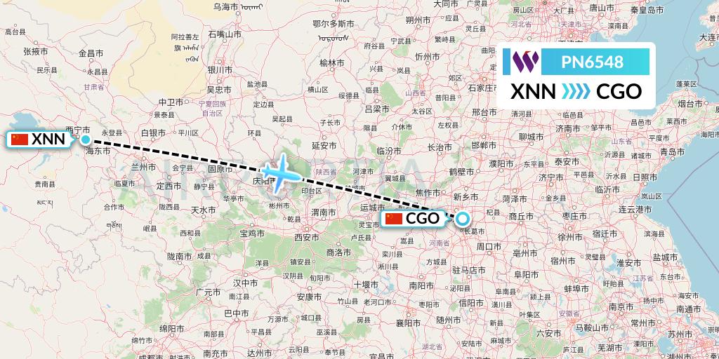 PN6548 China West Air Flight Map: Xining to Zhengzhou